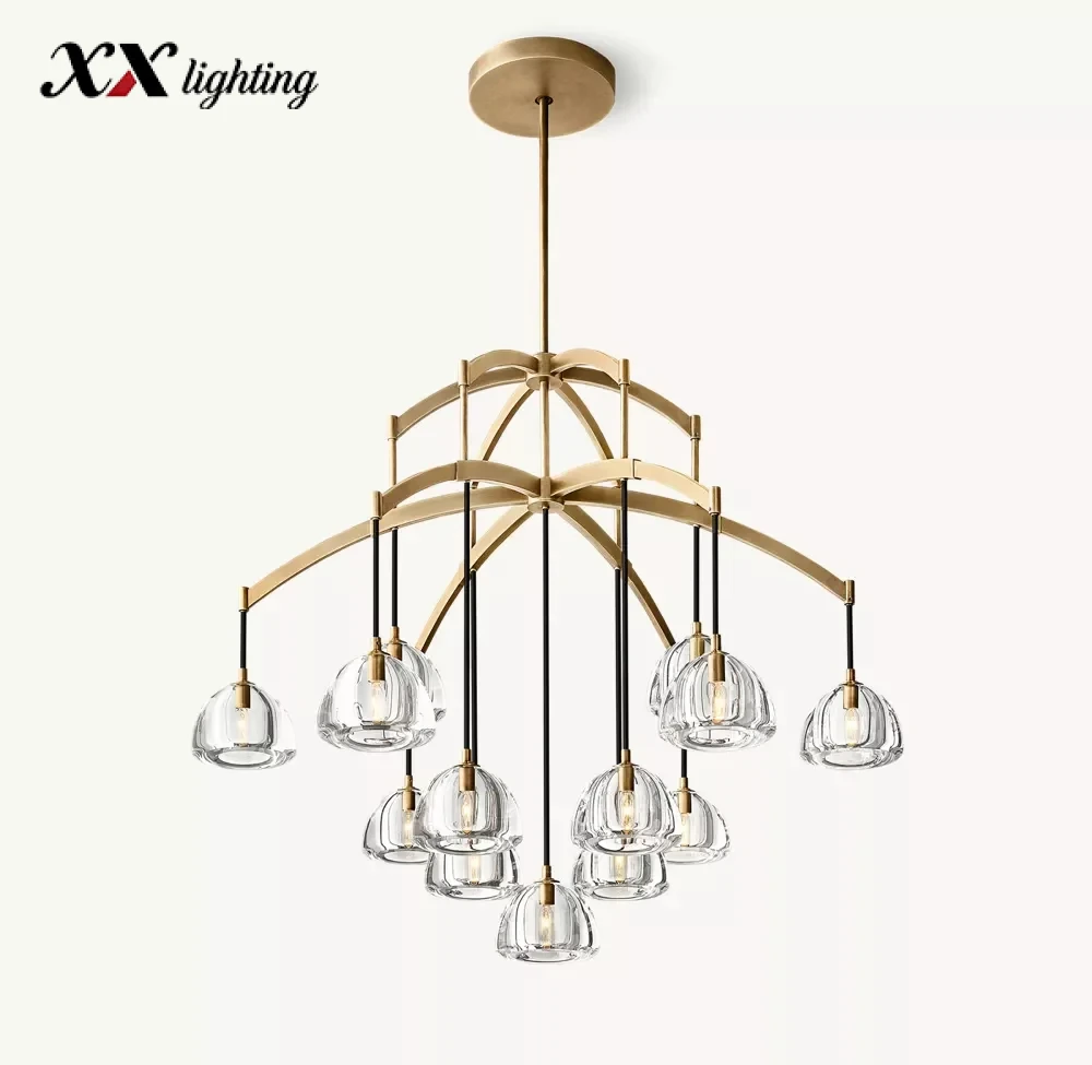 Hemisphere Round Chandelier 36 inch - 48″, Polished Nickel