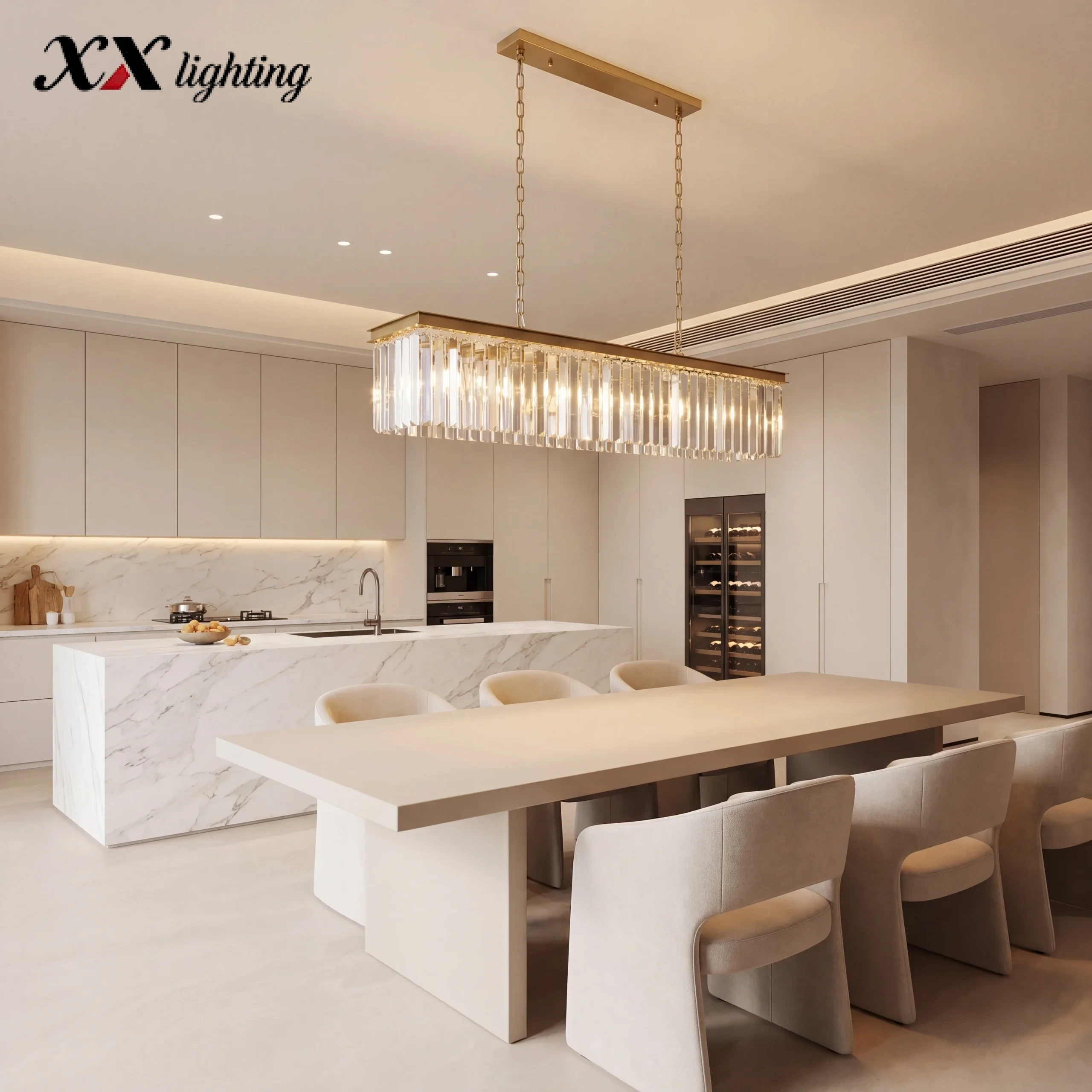 Rhys Rectangular Chandelier - 49¼″, Polished Nickel