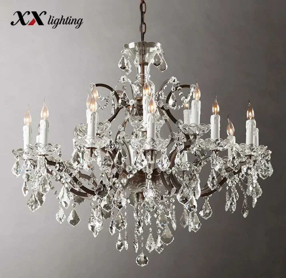 19Th C. Rococo Iron & Crystal Round Chandelier - 32¾", Antiqued Brass