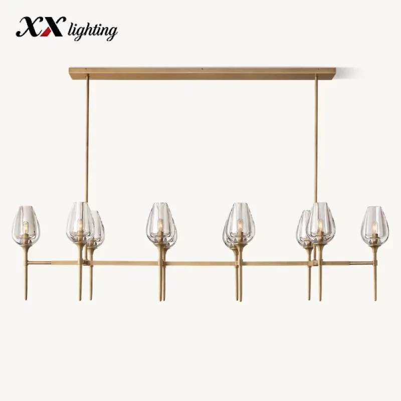 Tulip Linear Chandelier 52 inch - 65", Polished Nickel