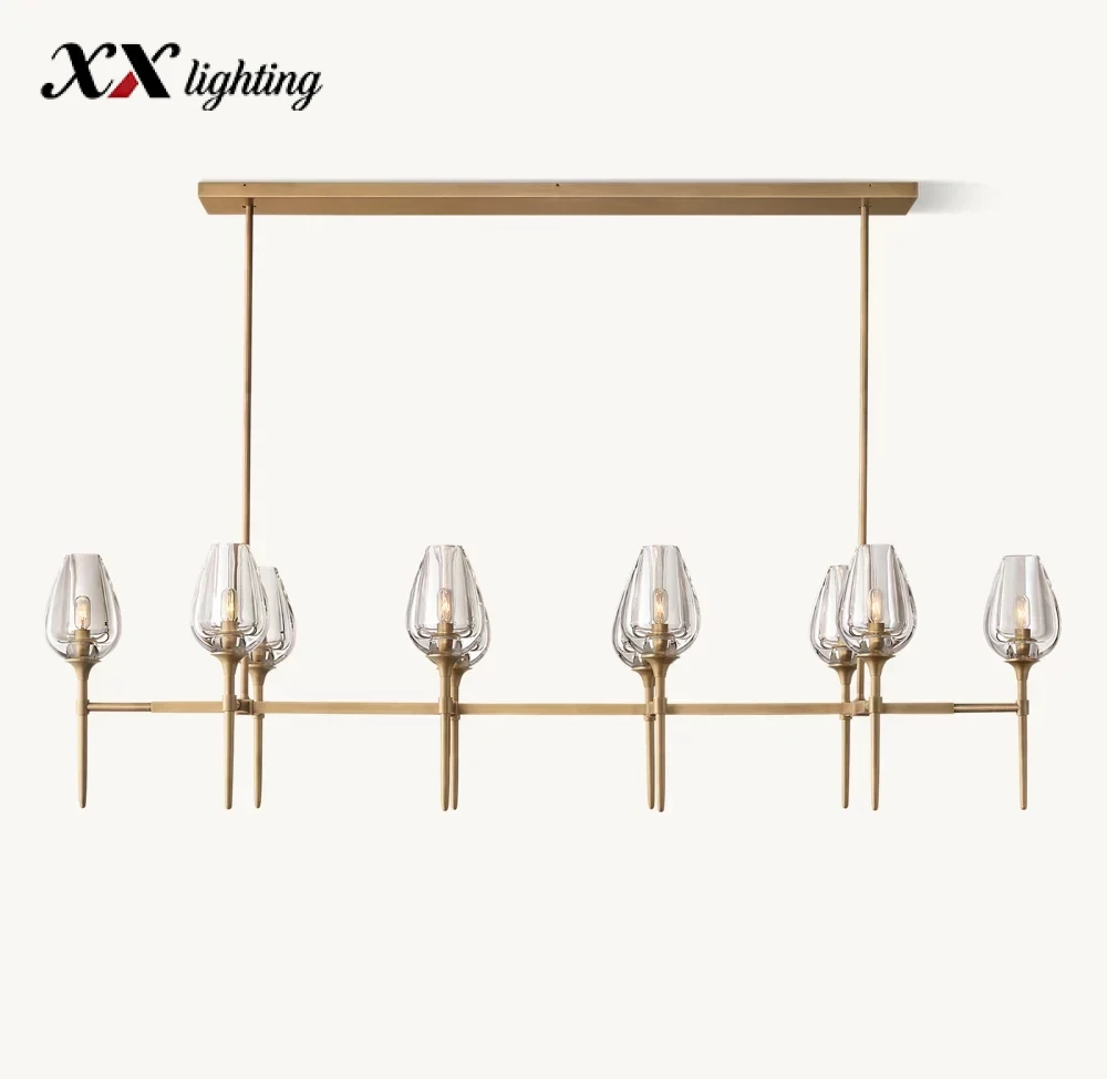 Tulip Linear Chandelier 52 inch - 65", Polished Nickel