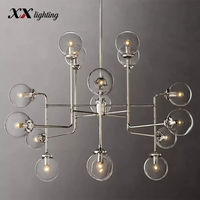 Bistro Globe Clear Glass Chandelier 34 inch - 56", Polished Nickel