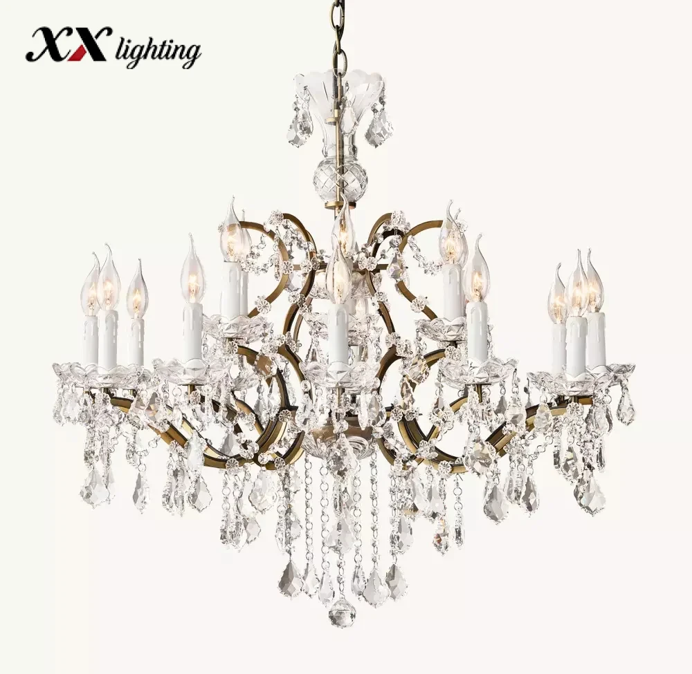 19Th C. Rococo Iron & Crystal Round Chandelier - 32¾", Antiqued Brass
