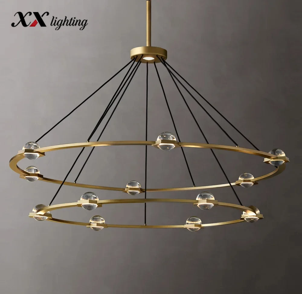 Éclatant Two-Tier Round Chandelier 60 inch - 60″, Lacquered Burnished Brass