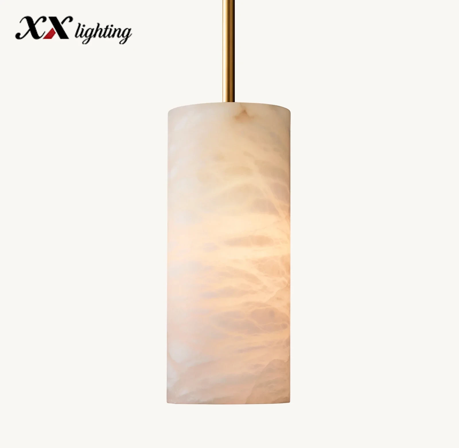 Hand-Carved Alabaster Cylinder Pendant Light 9 inch - 14″, Polished Nickel