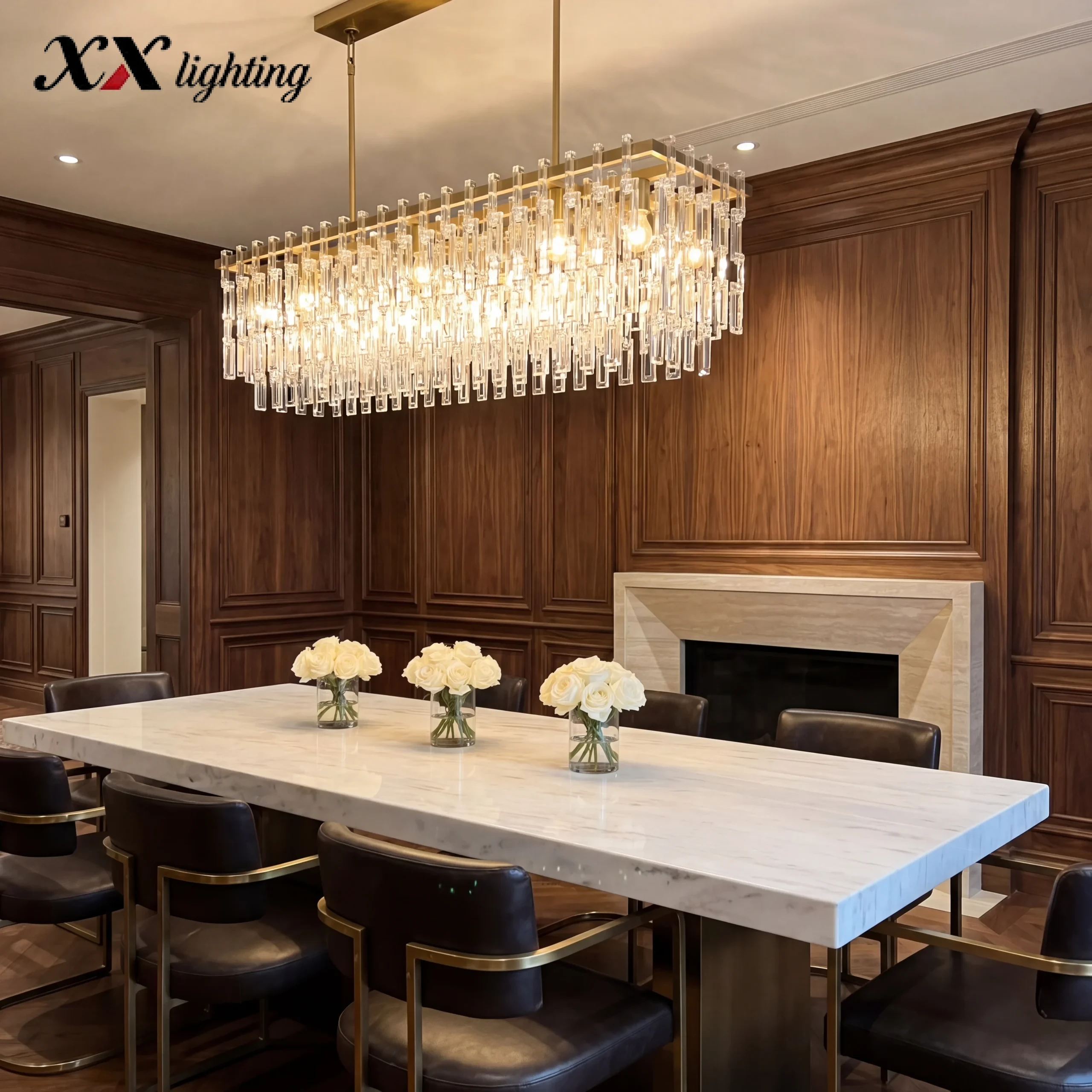 Marignan Rectangular Chandelier 60 inch - 60″, Lacquered Burnished Brass