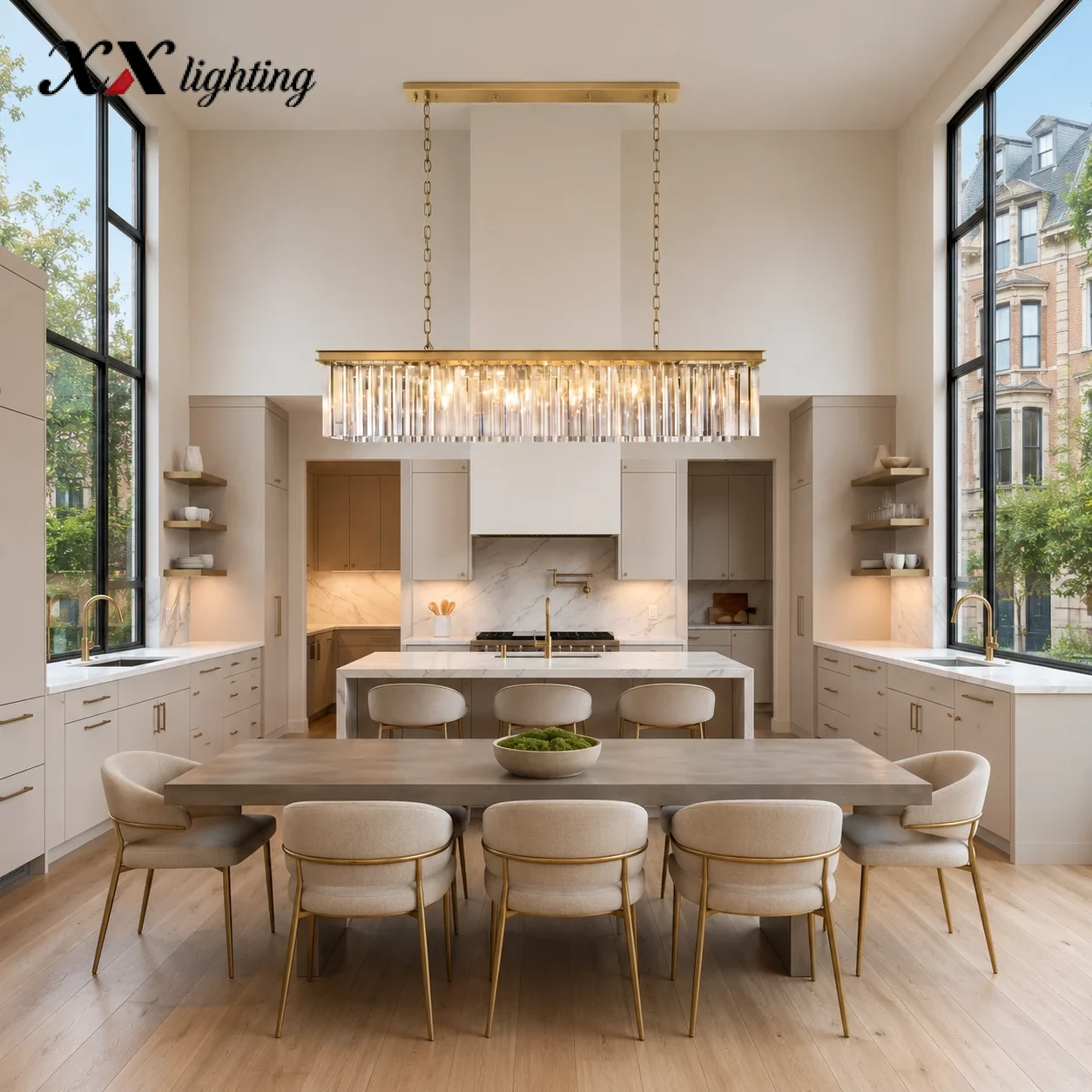 Rhys Rectangular Chandelier - 60″, Polished Nickel