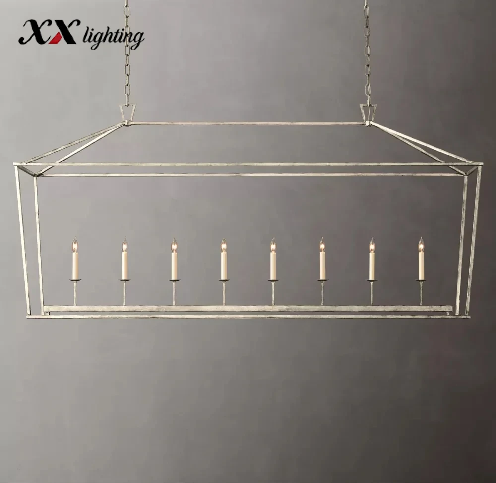 19Th C. English Openwork Rectangular Chandelier 54 inch - 72", Burnished Silver Leaf