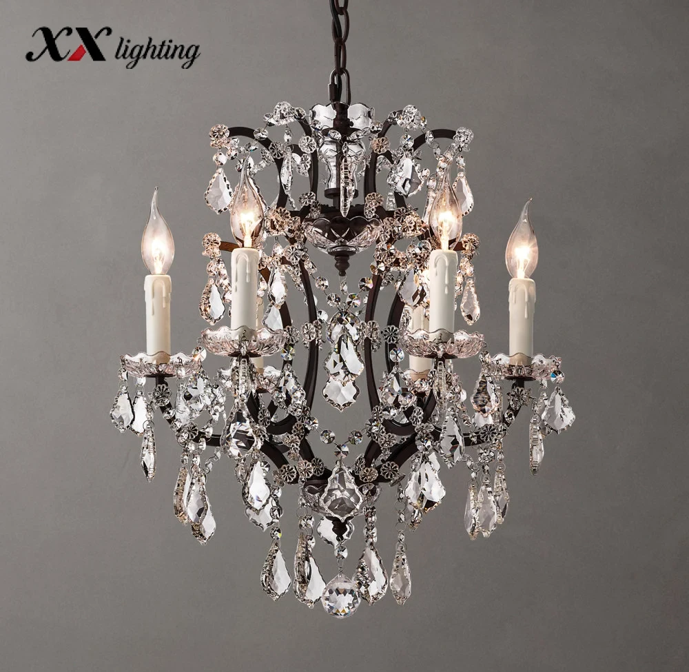 19Th C. Rococo Iron & Crystal Round Chandelier - 18¼", Antiqued Brass