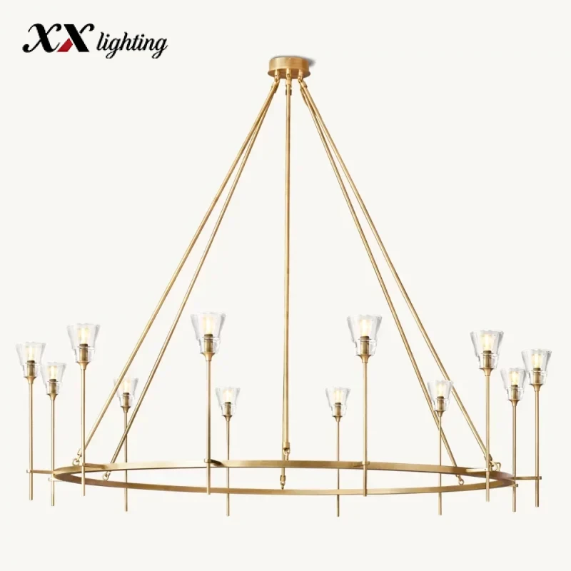 Torche De Verre Round Chandelier - 70″, Polished Nickel