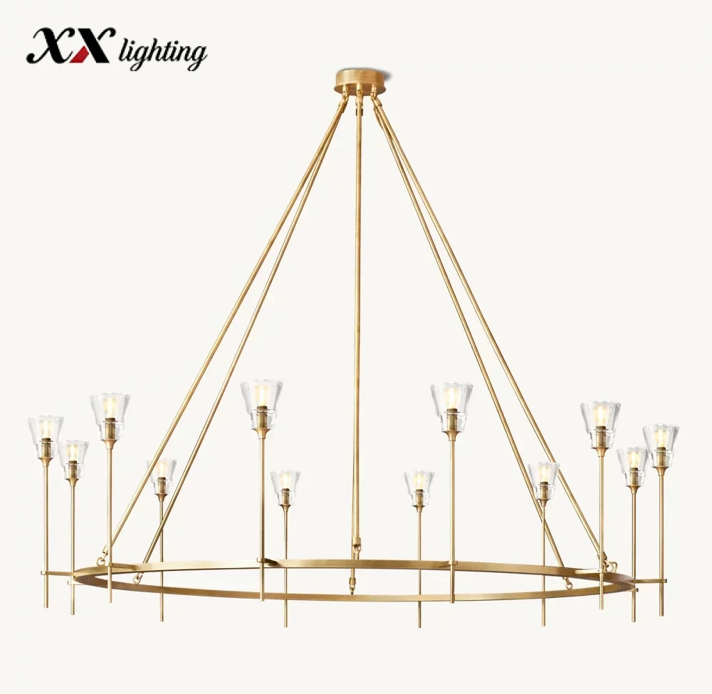 Torche De Verre Round Chandelier - 70″, Polished Nickel