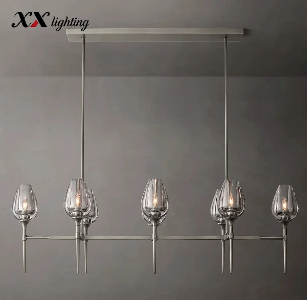 Tulip Linear Chandelier 52 inch - 52", Polished Nickel