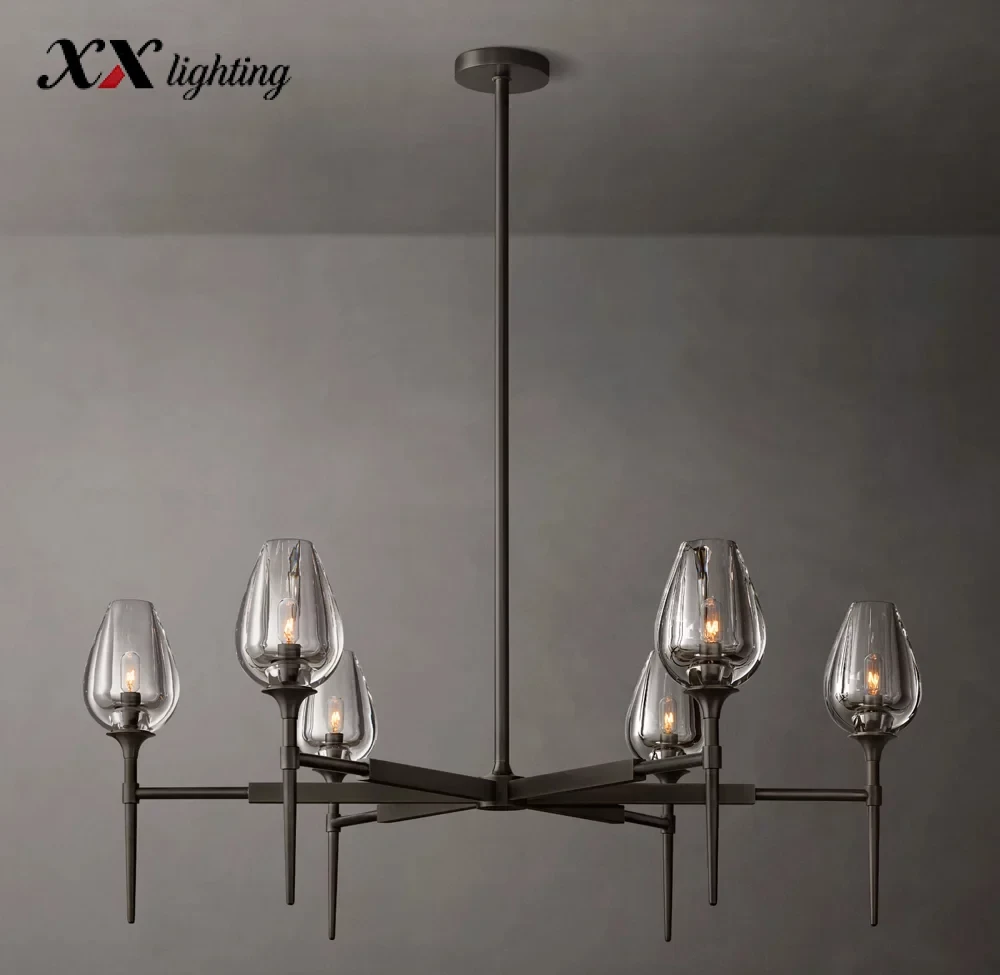Tulip Round Chandelier 27 inch - 42", Satin Nickel