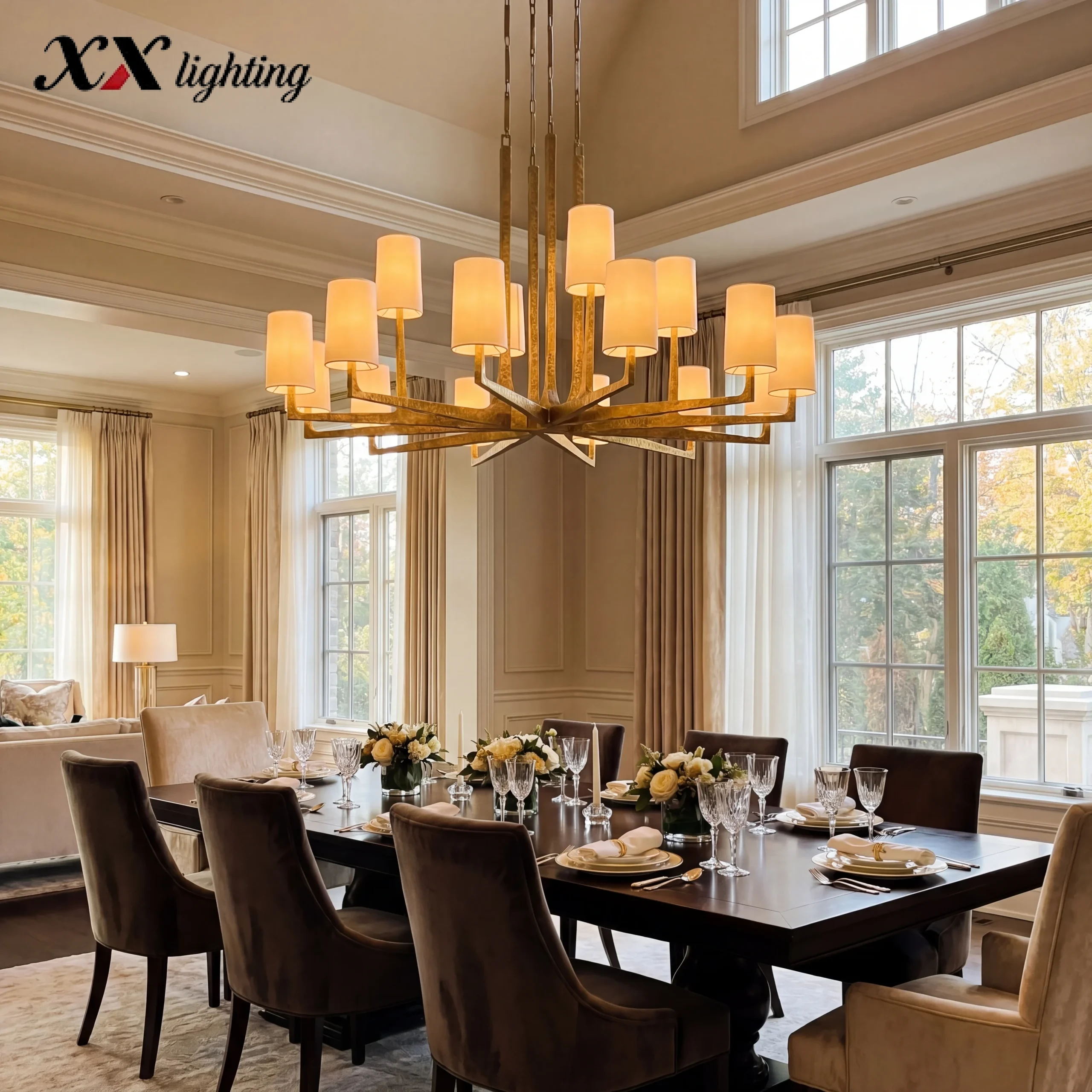 Wright Round Chandelier 36 inch - 60″, Hammered Pewter