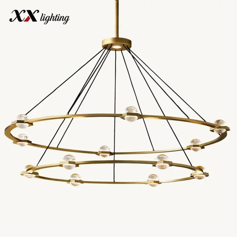 Éclatant Two-Tier Round Chandelier 60 inch - 60″, Lacquered Burnished Brass