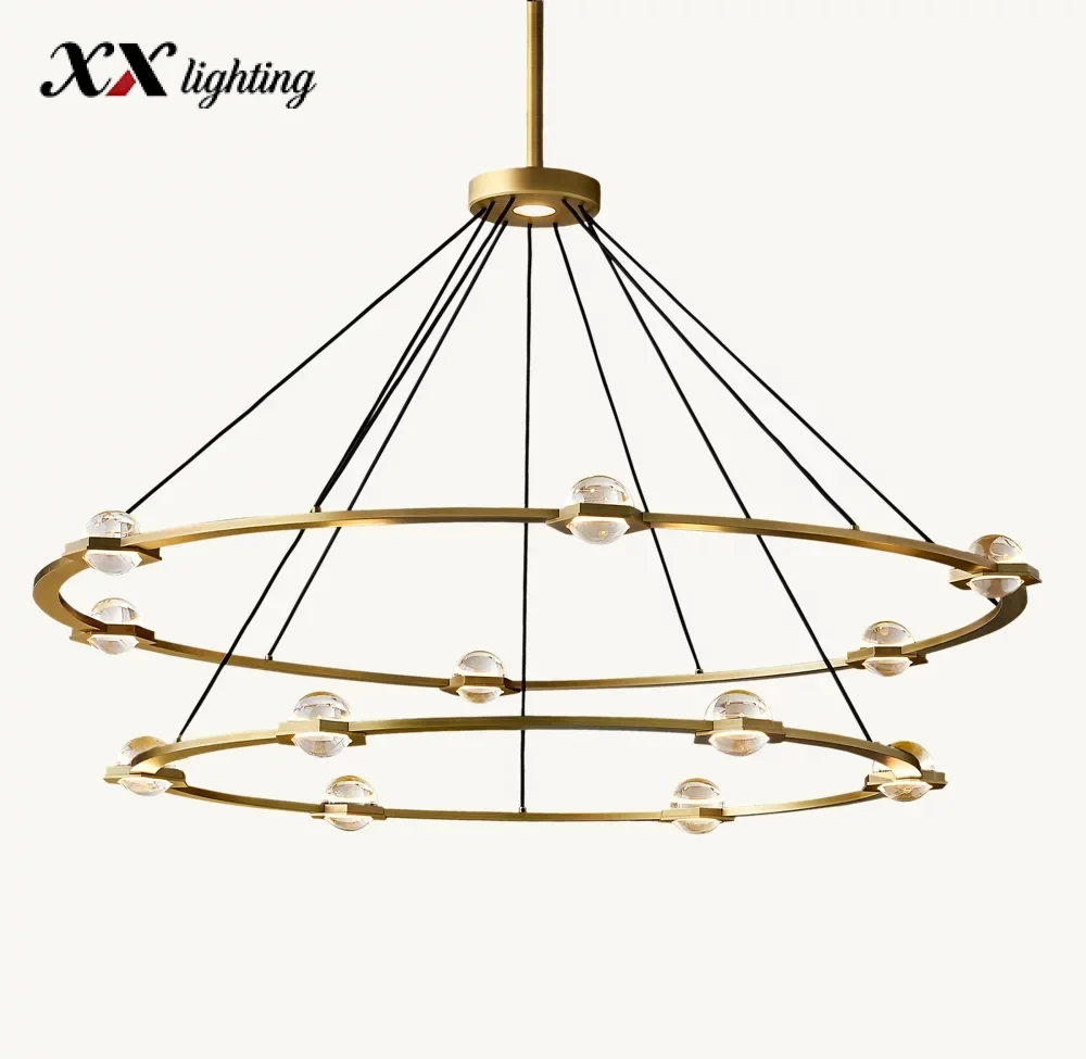 Éclatant Two-Tier Round Chandelier 60 inch - 60″, Lacquered Burnished Brass