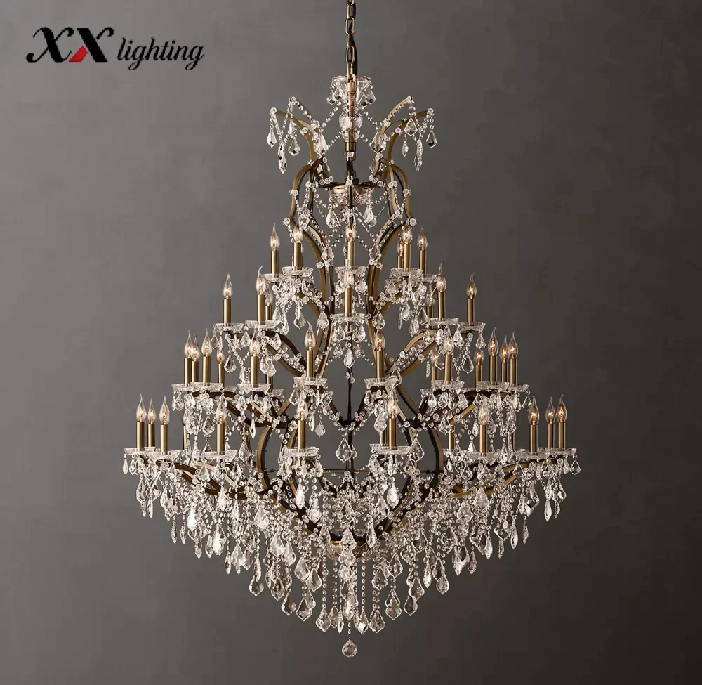 19Th C. Rococo Iron & Crystal Round Chandelier - 59", Antiqued Brass