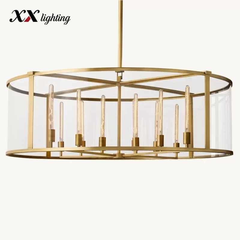 Beckman Round Chandelier 33 inch - 55¼", Lacquered Burnished Brass