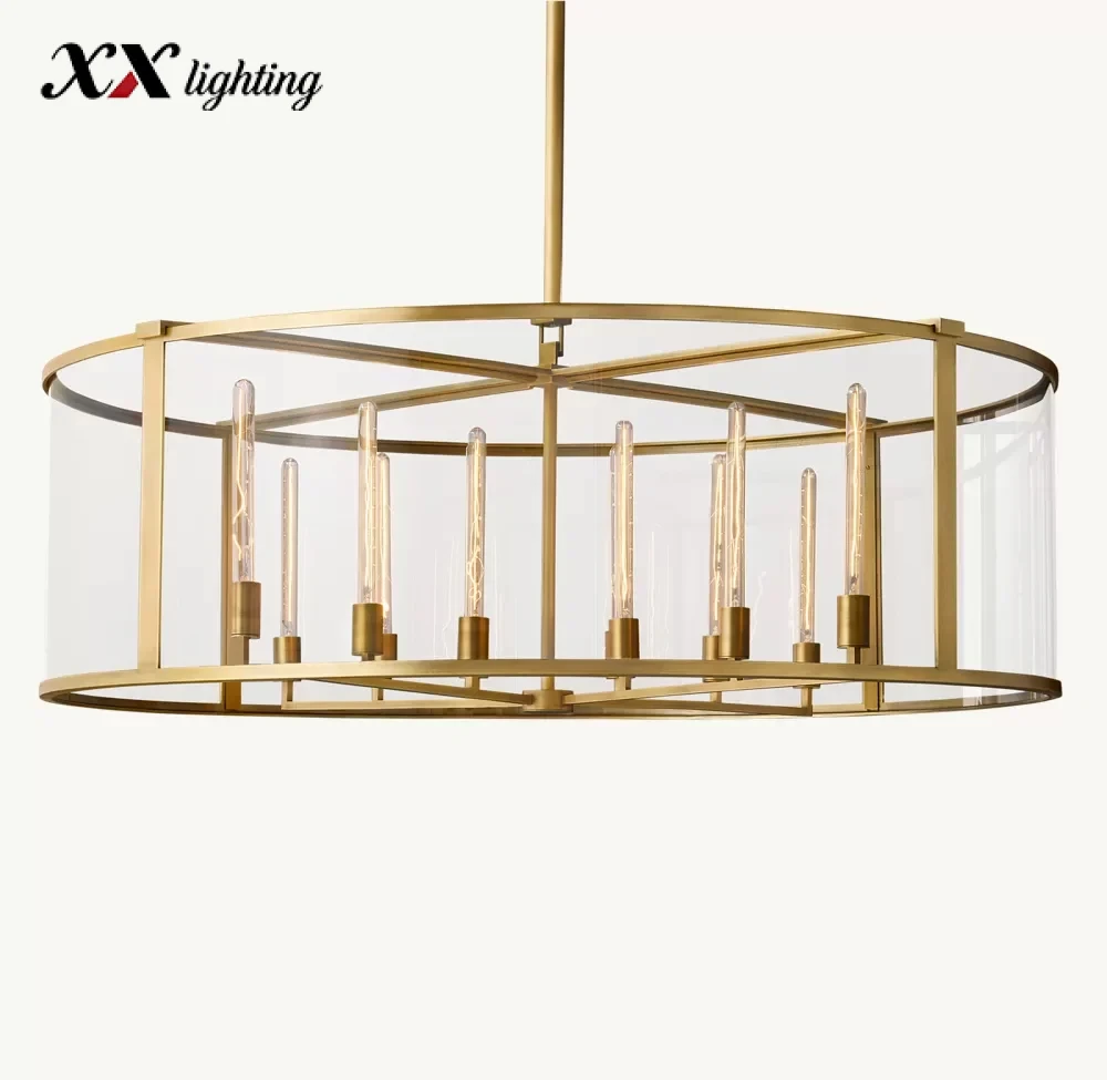 Beckman Round Chandelier 33 inch - 55¼", Lacquered Burnished Brass