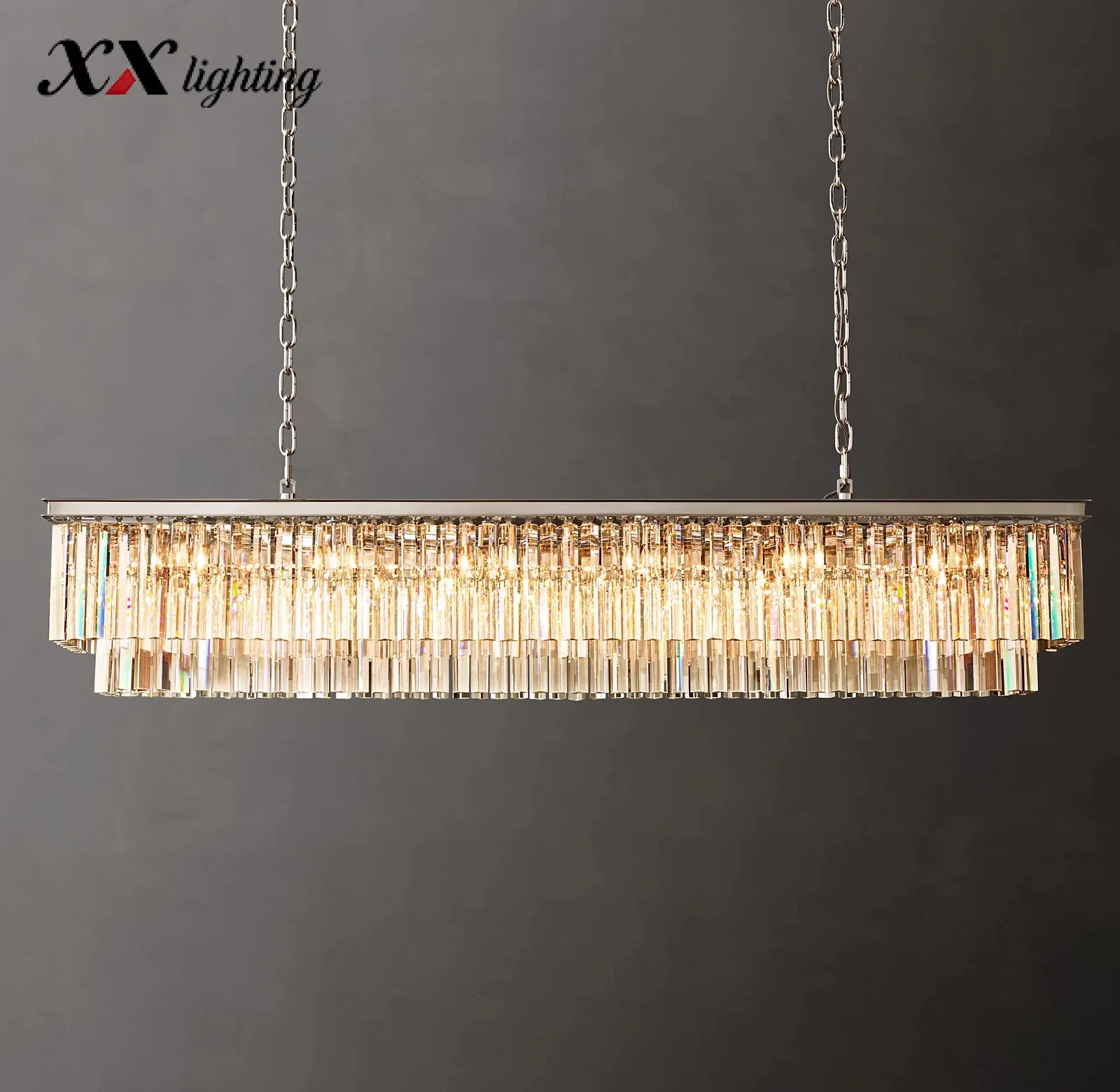 1920S Odeon Rectangular Chandelier - 72", Polished Nickel