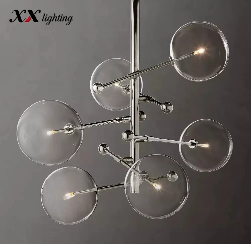 Glass Globe Mobile Six-Arm Chandelier - 39½″, Polished Nickel