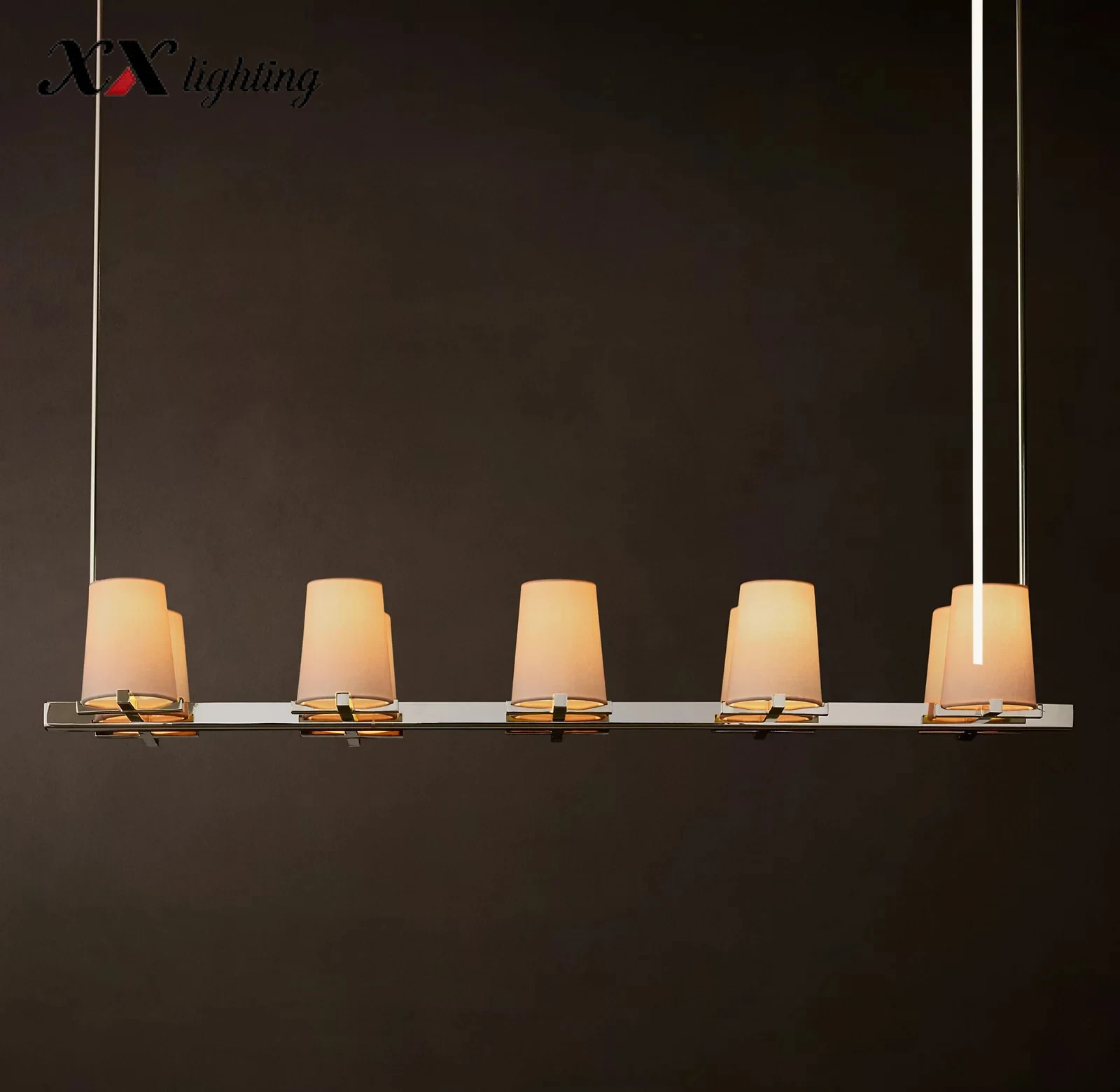 Pauillac Fabric Shade Linear Chandelier 49 inch - 49", Polished Nickel
