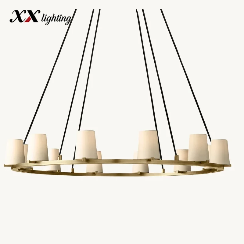 Pauillac Fabric Shade Round Chandelier 36 inch - 48", Polished Nickel