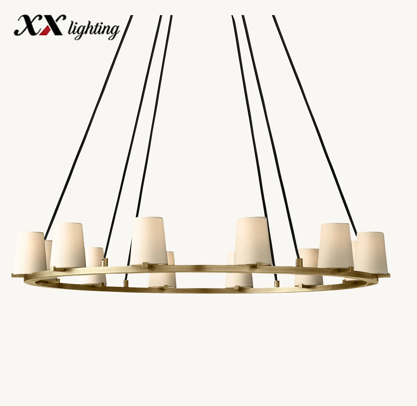 Pauillac Fabric Shade Round Chandelier 36 inch - 48", Polished Nickel