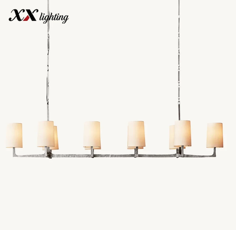 Wright Linear Chandelier 54 inch - 72″, Hammered Pewter