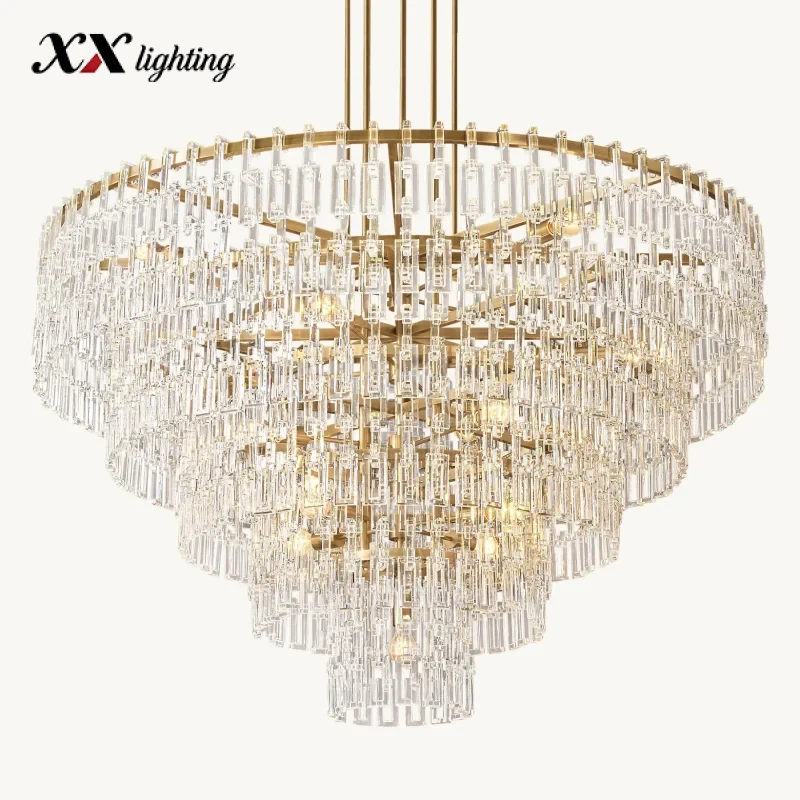 Marignan Tiered Round Chandelier 37 inch - 61", Lacquered Burnished Brass