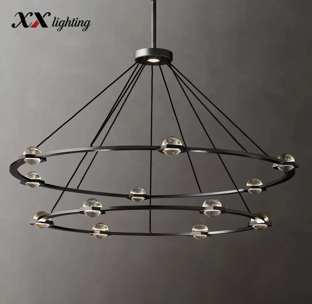 Éclatant Two-Tier Round Chandelier 60 inch - 60″, Lacquered Burnished Brass