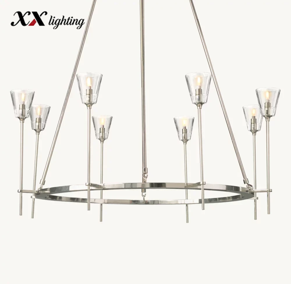 Torche De Verre Round Chandelier - 45¾″, Polished Nickel