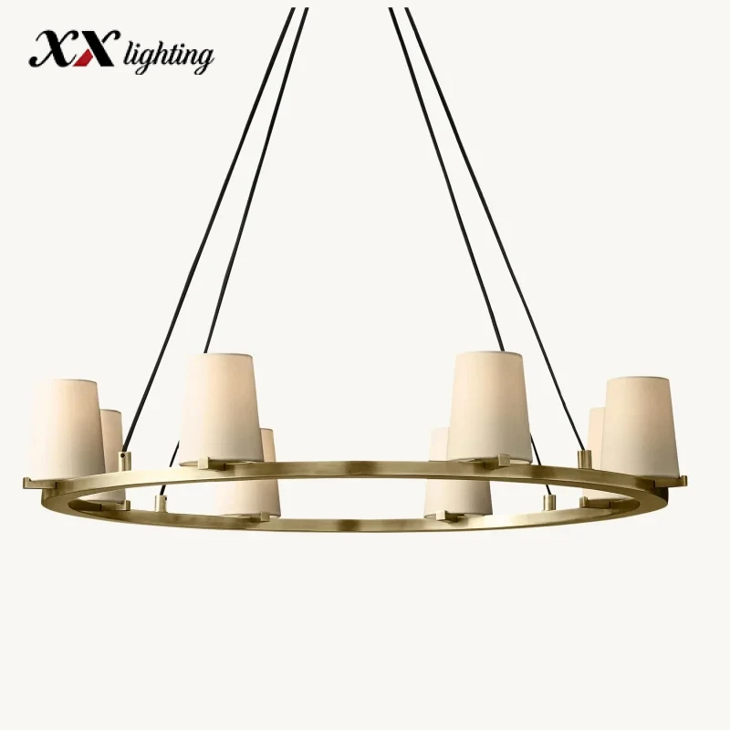 Pauillac Fabric Shade Round Chandelier 36 inch - 36", Polished Nickel