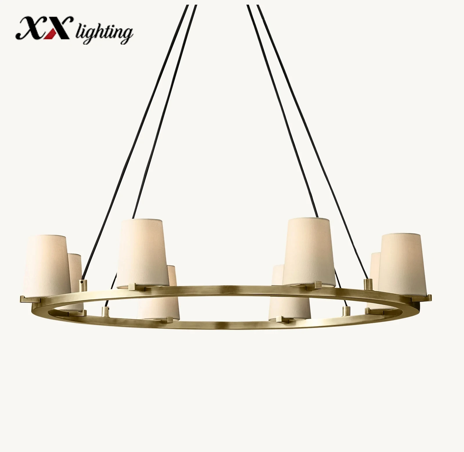 Pauillac Fabric Shade Round Chandelier 36 inch - 36", Polished Nickel