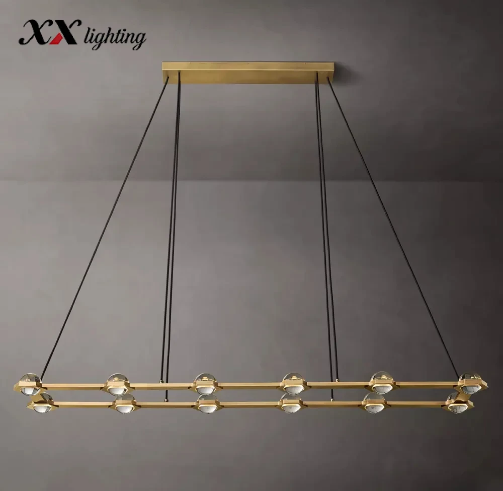 Éclatant Rectangular Chandelier72 inch - 72″, Lacquered Burnished Brass