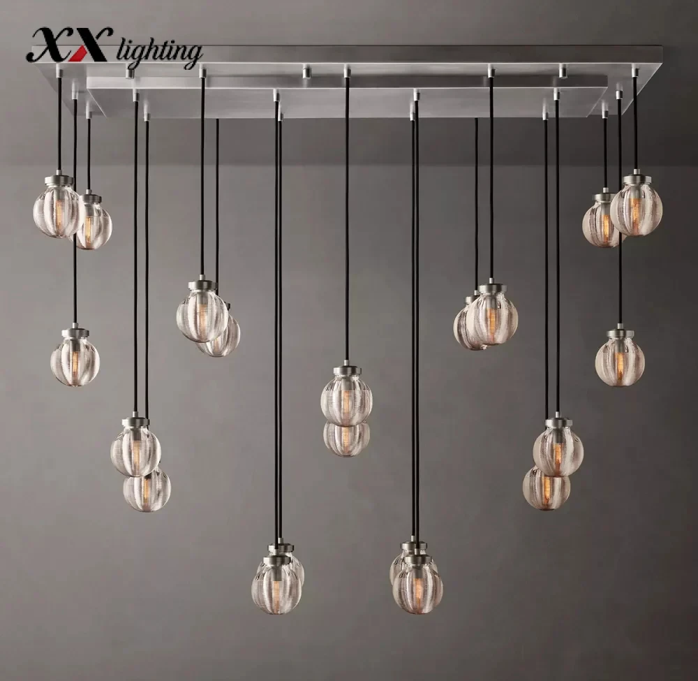 Pearl Rectangular Chandelier 36 inch - 54″, Satin Nickel