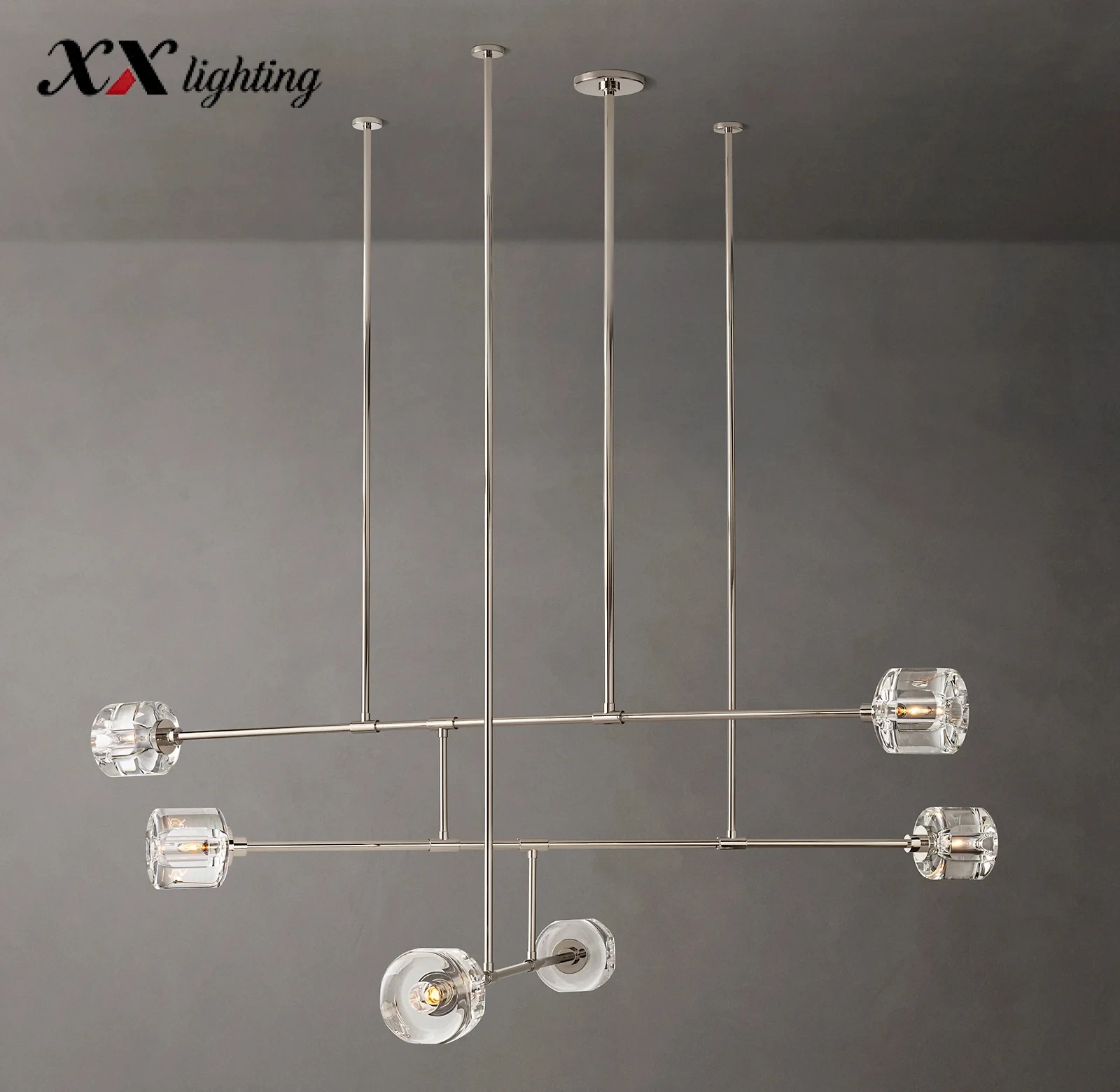 Demaret Mobile Round Chandelier 48 inch - 62″, Polished Nickel
