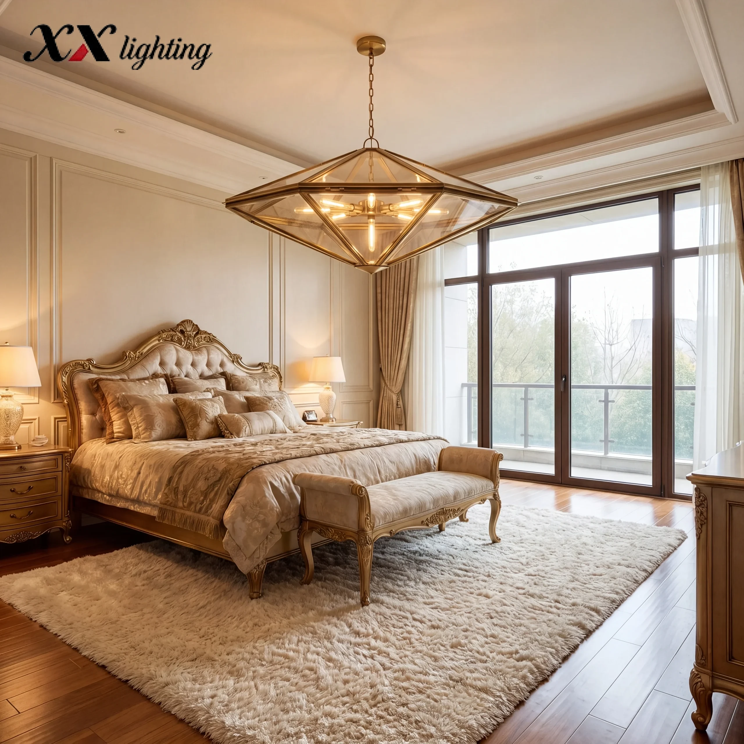 Helena Chandelier 36 inch - 48", Lacquered Burnished Brass
