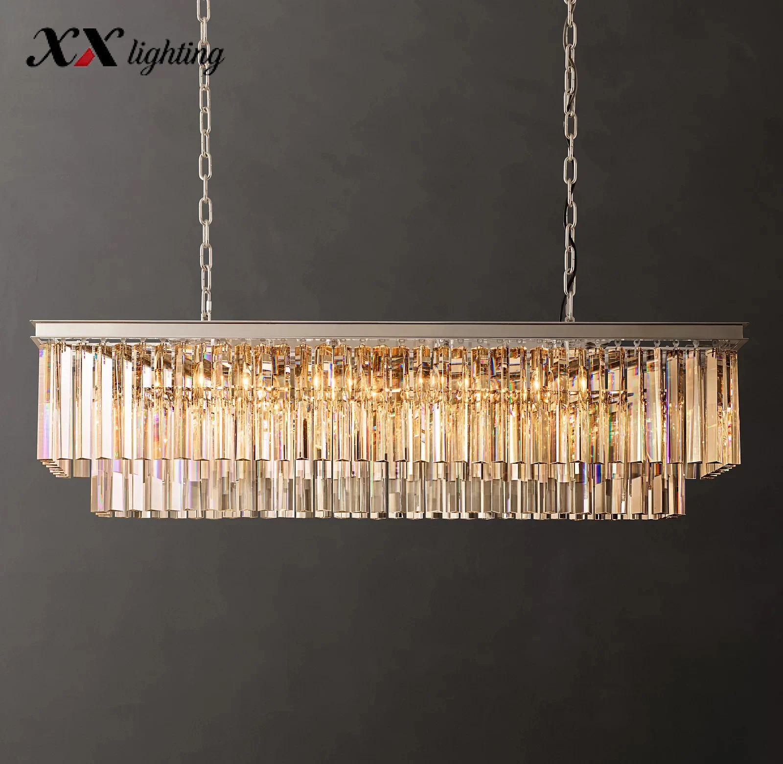 1920S Odeon Rectangular Chandelier - 49¼", Polished Nickel
