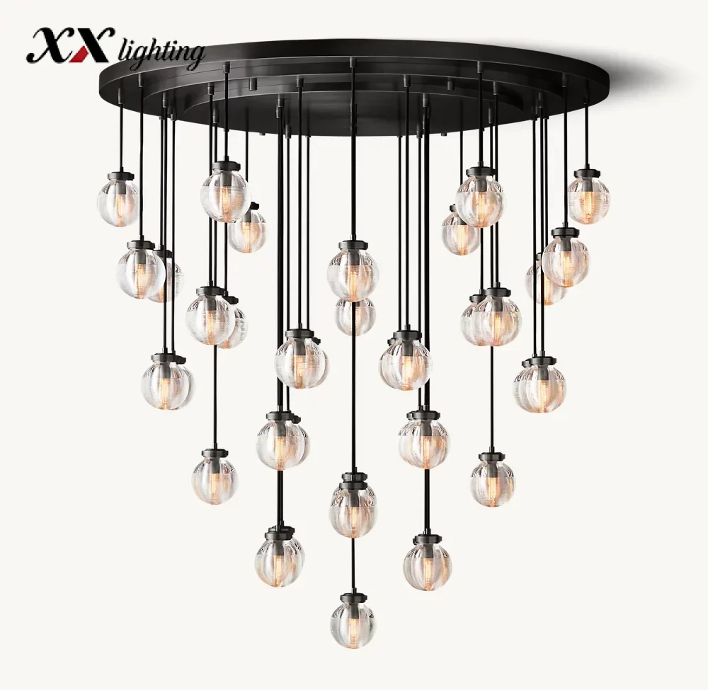 Pearl Round Chandelier 22 inch - 48″, Satin Nickel