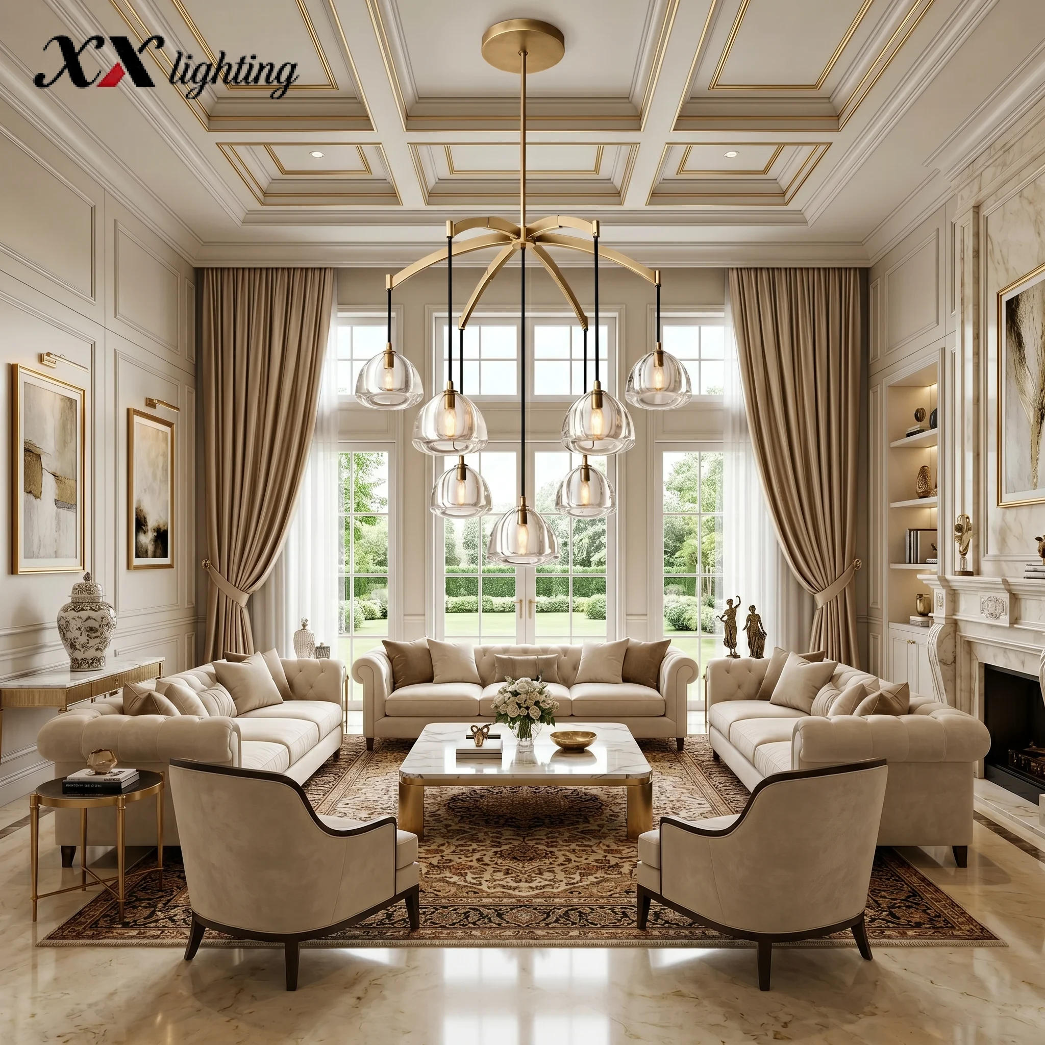 Hemisphere Round Chandelier 36 inch - 36″, Polished Nickel