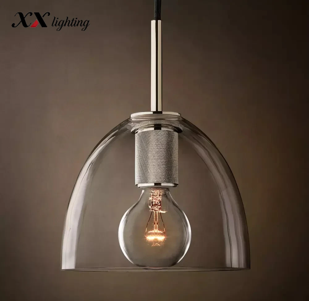 Utilitaire Cloche Shade Pendant 8 inch - 8″, Polished Nickel