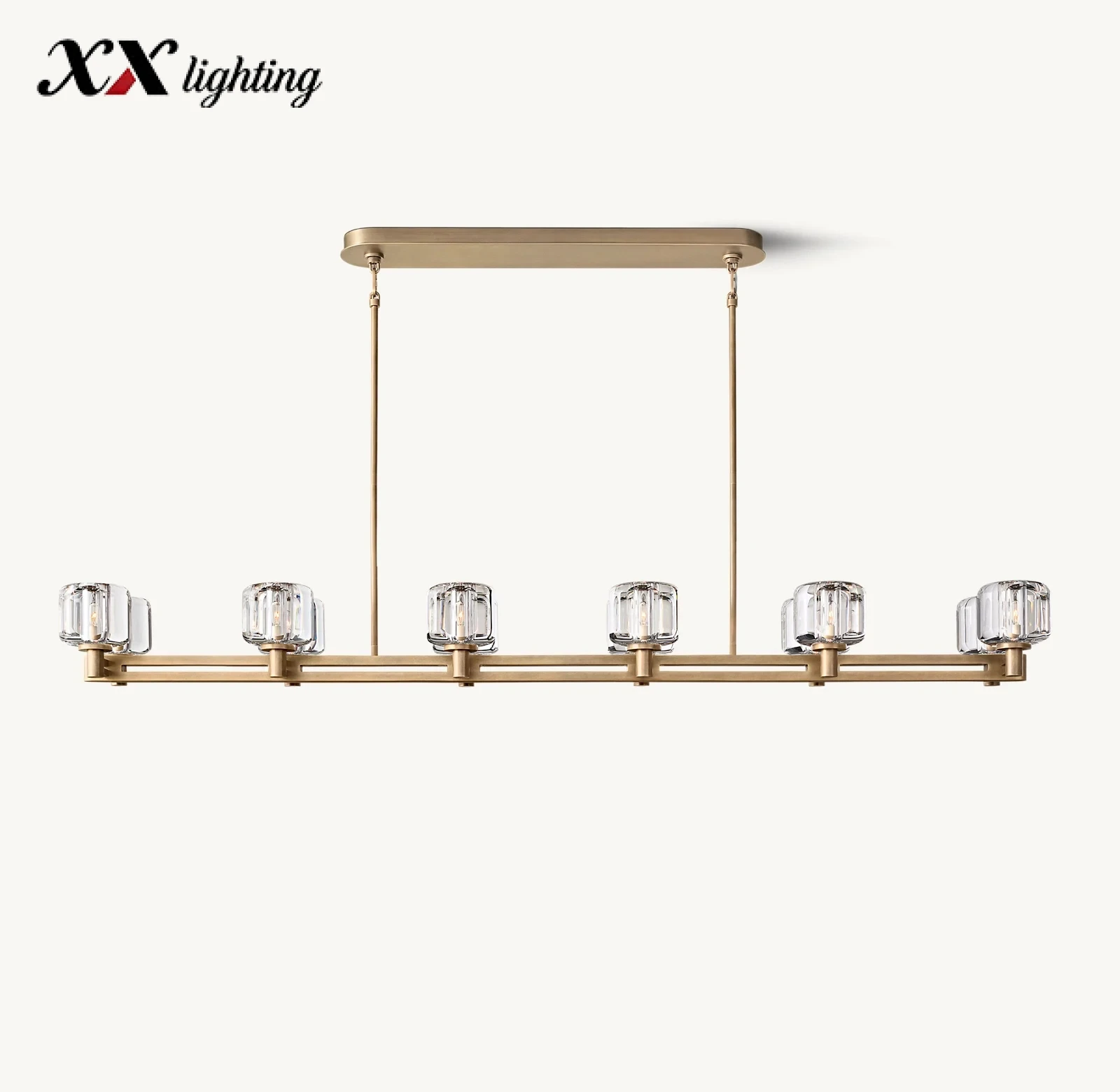 Demaret Double Linear Chandelier 54 inch - 72″, Polished Nickel