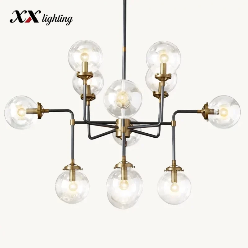 Bistro Globe Clear Glass Chandelier 34 inch - 42", Polished Nickel