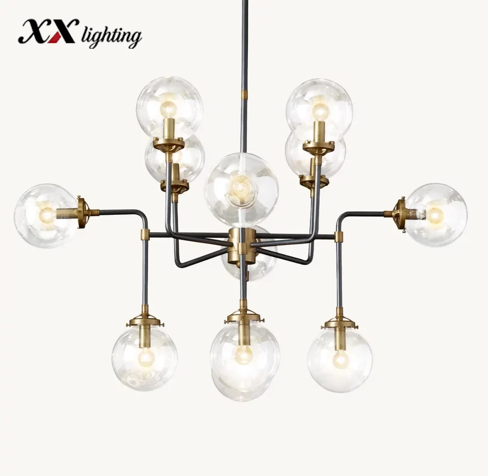 Bistro Globe Clear Glass Chandelier 34 inch - 42", Polished Nickel