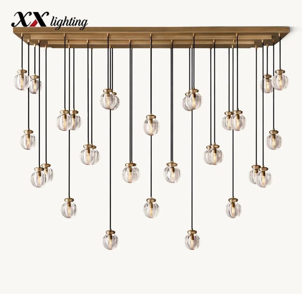 Pearl Rectangular Chandelier 36 inch - 72″, Satin Nickel