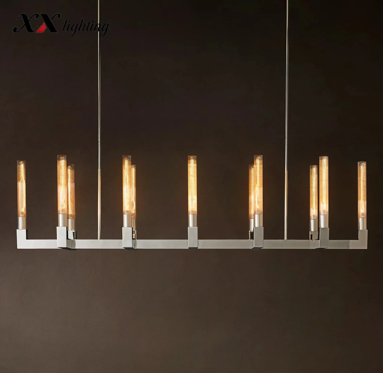 Cannele Linear Chandelier - 66¾″, Satin Nickel