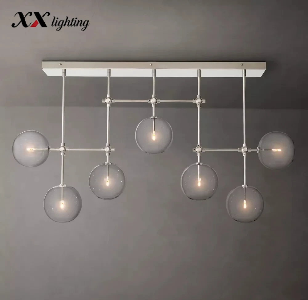Glass Globe Mobile Linear Chandelier 59 inch - 59″, Polished Nickel
