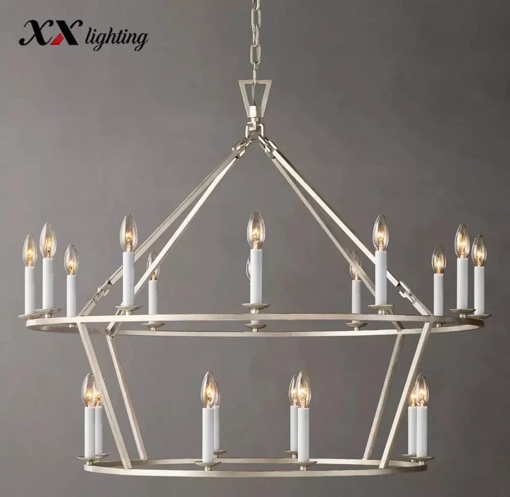 19Th C. English Openwork Two-Tier Round Chandelier 40 inch - 40", Burnished Silver Leaf