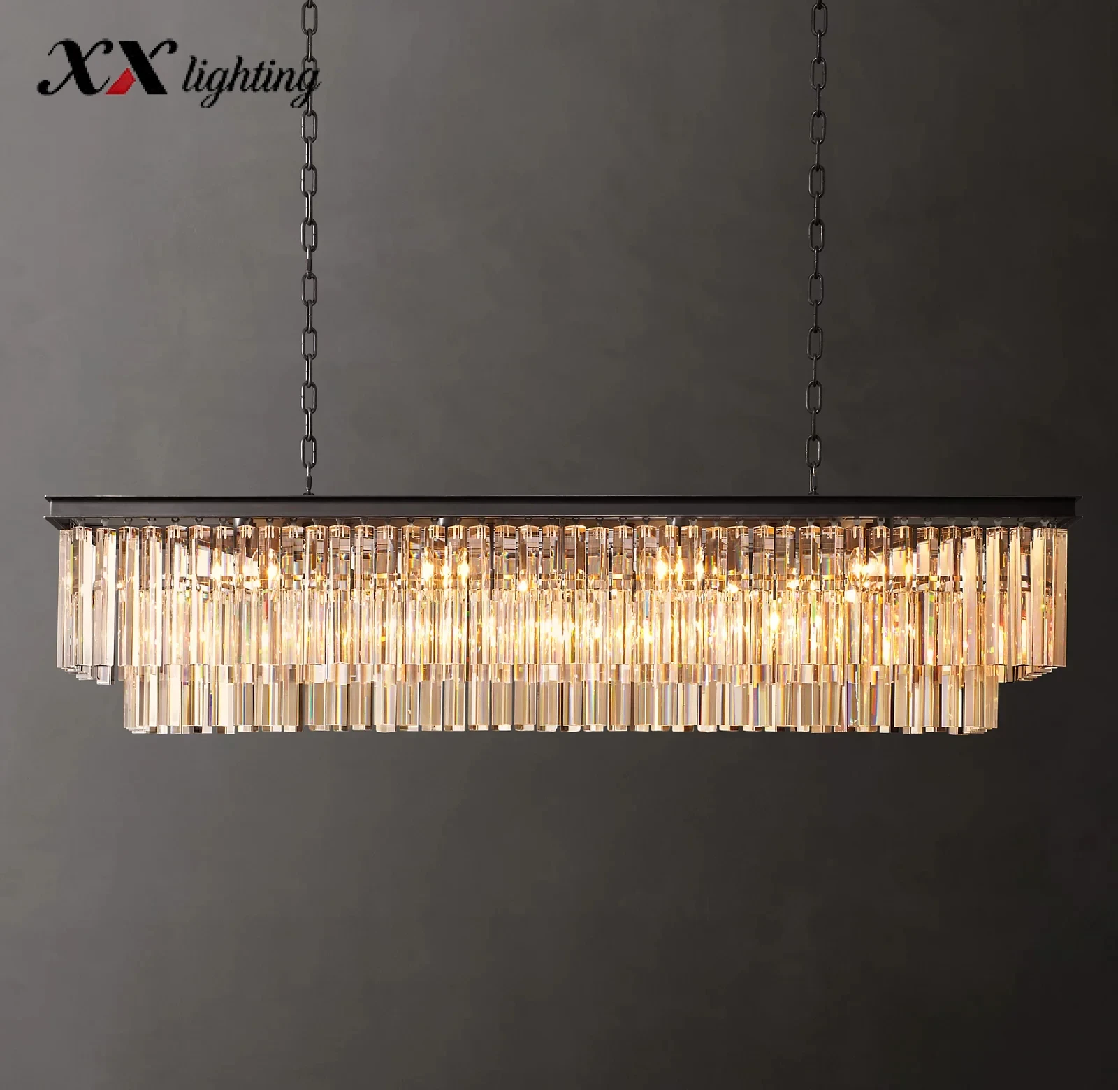1920S Odeon Rectangular Chandelier - 59", Polished Nickel
